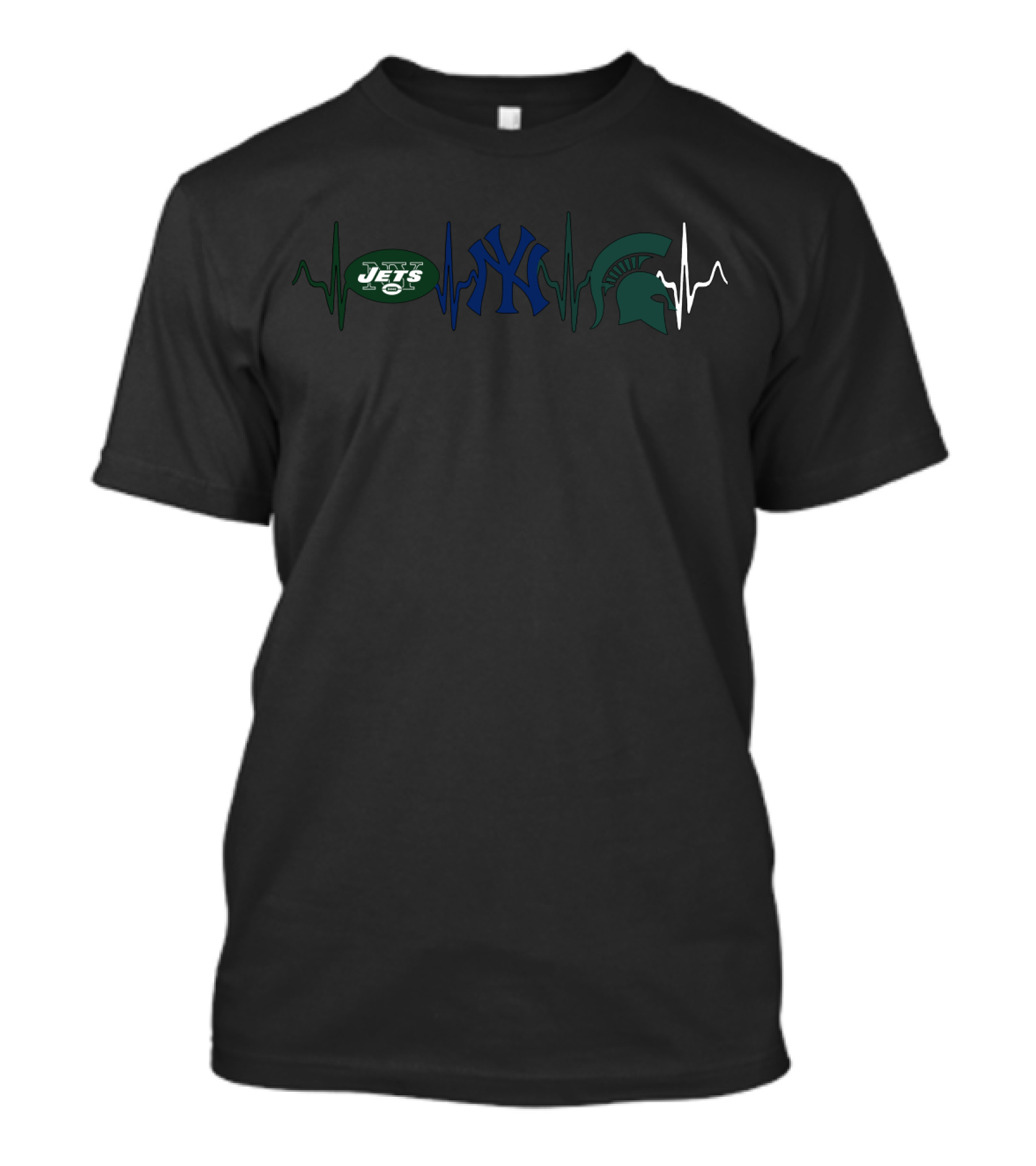 Love Jets Yankees Spartans Heartbeat T-Shirt