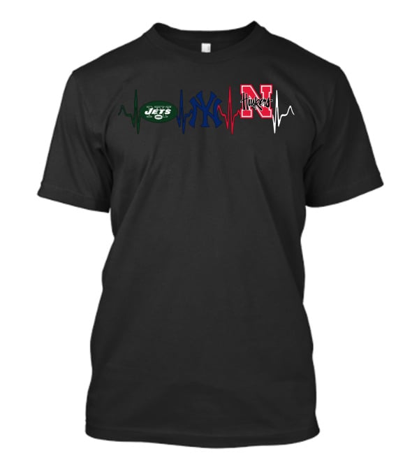 Jets Yankees Huskers Heartbeat T-Shirt