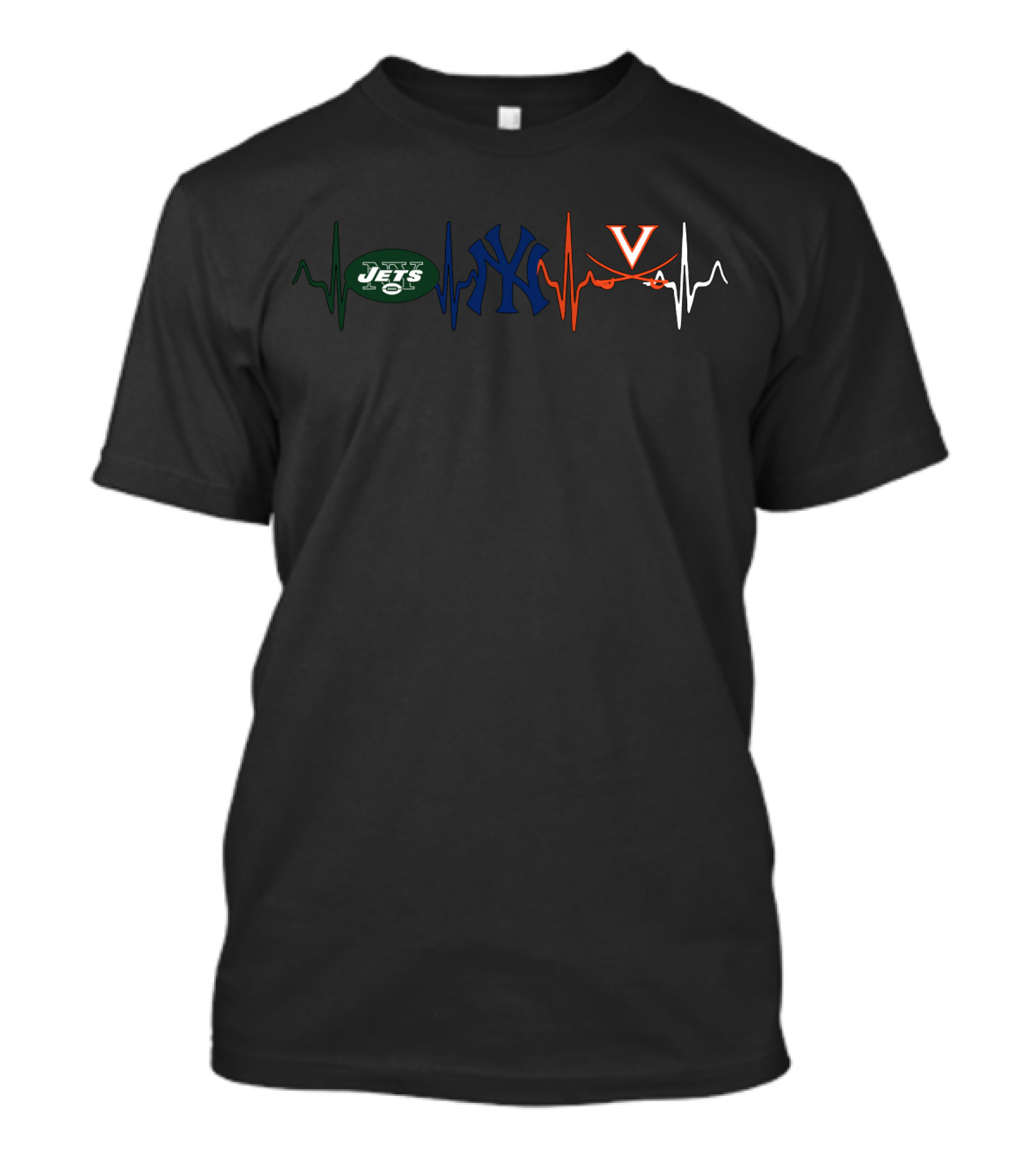 New York Jets Yankees Virginia Cavaliers Heartbeat T-Shirt