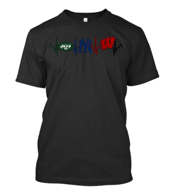Jets Yankees Wisconsin Badgers Heartbeat T-Shirt