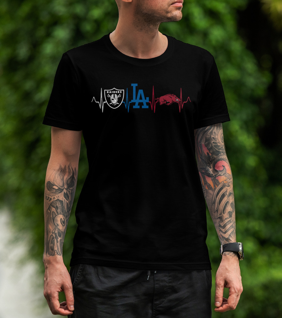 Raiders Dodgers Ar Heartbeat Iconic Logos T-Shirt
