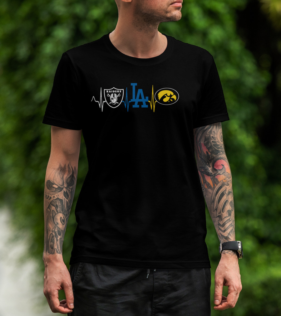 Raiders Dodgers Iowa Hawkeyes Heartbeat Fan T-Shirt