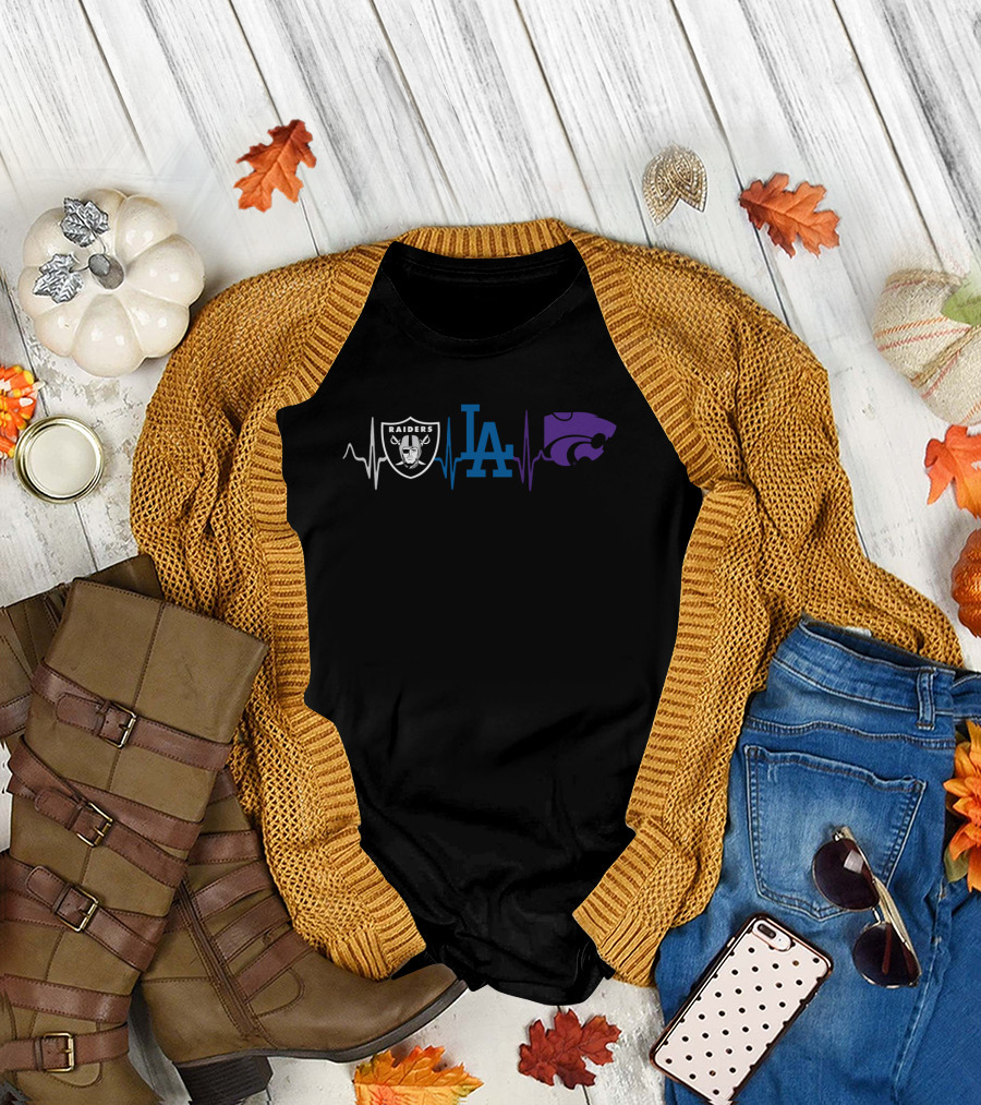 Raiders Los Angeles Dodgers Kansas State Wildcats Fan Heartbeat T-Shirt