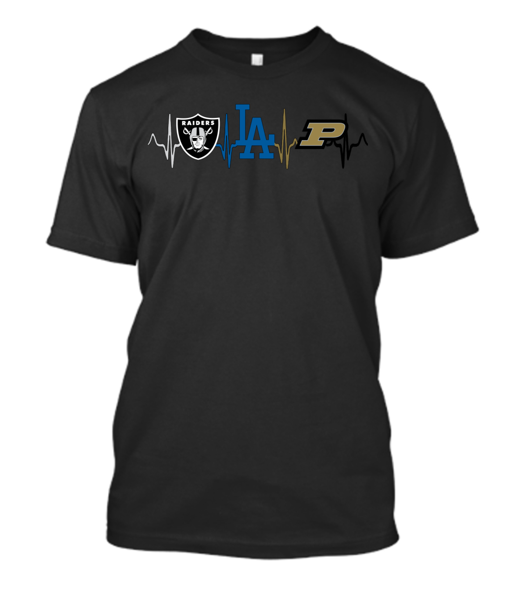 Raiders Dodgers Purdue Boilermakers Logo Heartbeat T-Shirt