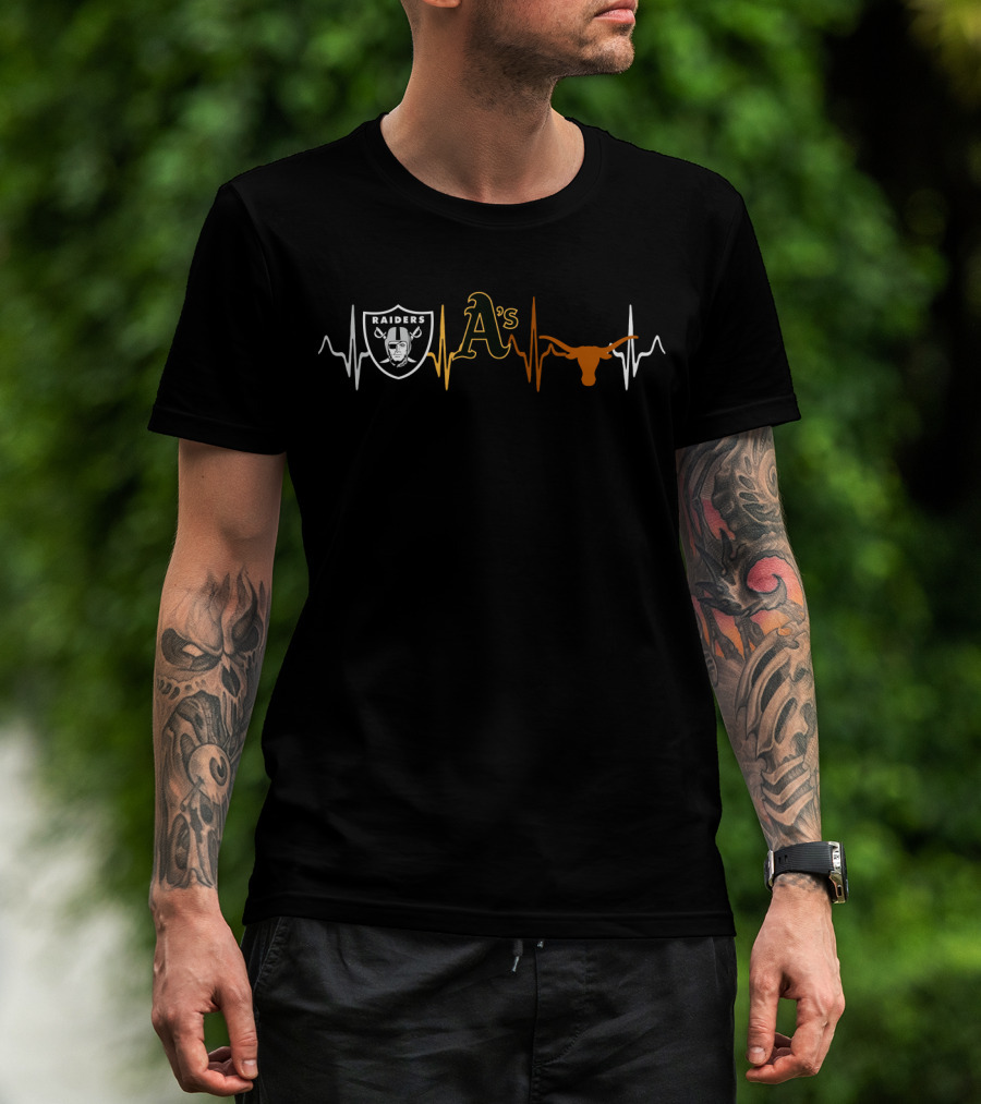 Las Vegas Raiders Oakland Athletics Texas Longhorns Heartbeat Fan Spirit T-Shirt