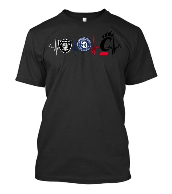 Raiders Padres Cincinnati Bearcats Heartbeat T-Shirt
