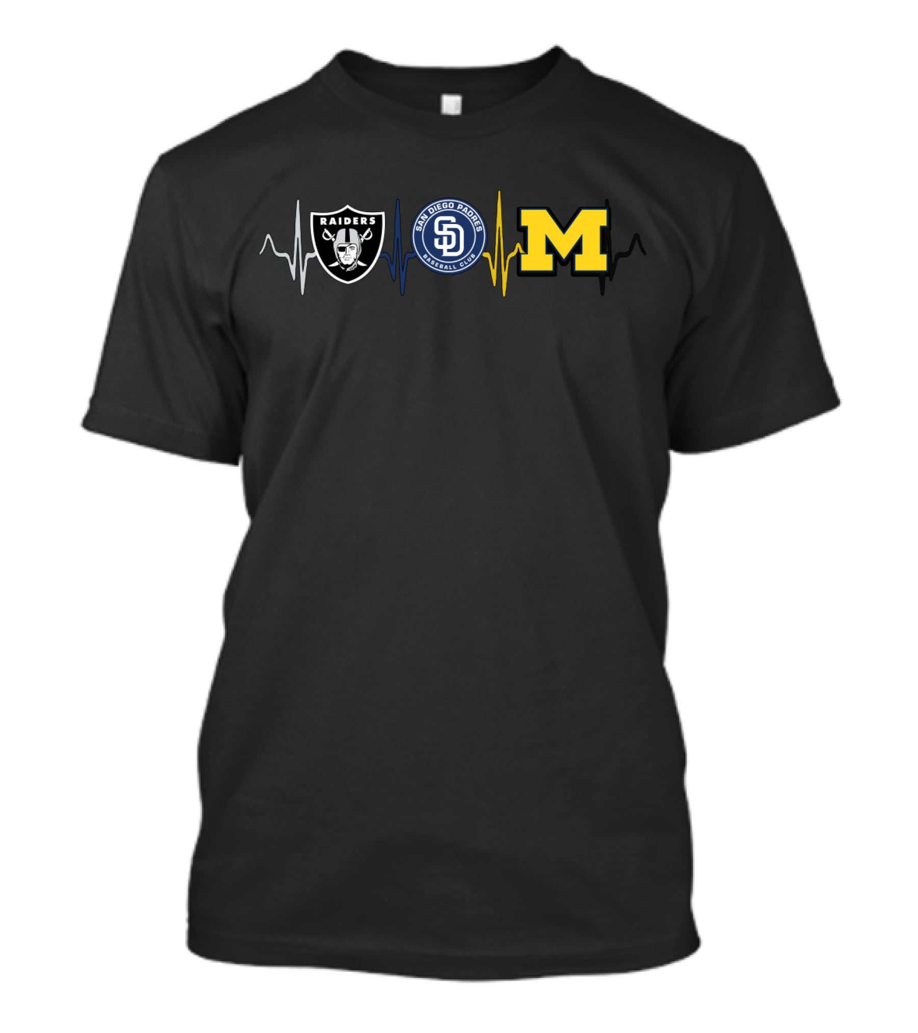 Raiders San Diego Padres Michigan Wolverines Logo Heartbeat T-Shirt