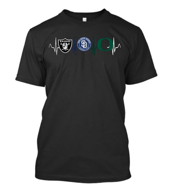 Raiders Padres Oregon Ducks Heartbeat Logos T-Shirt
