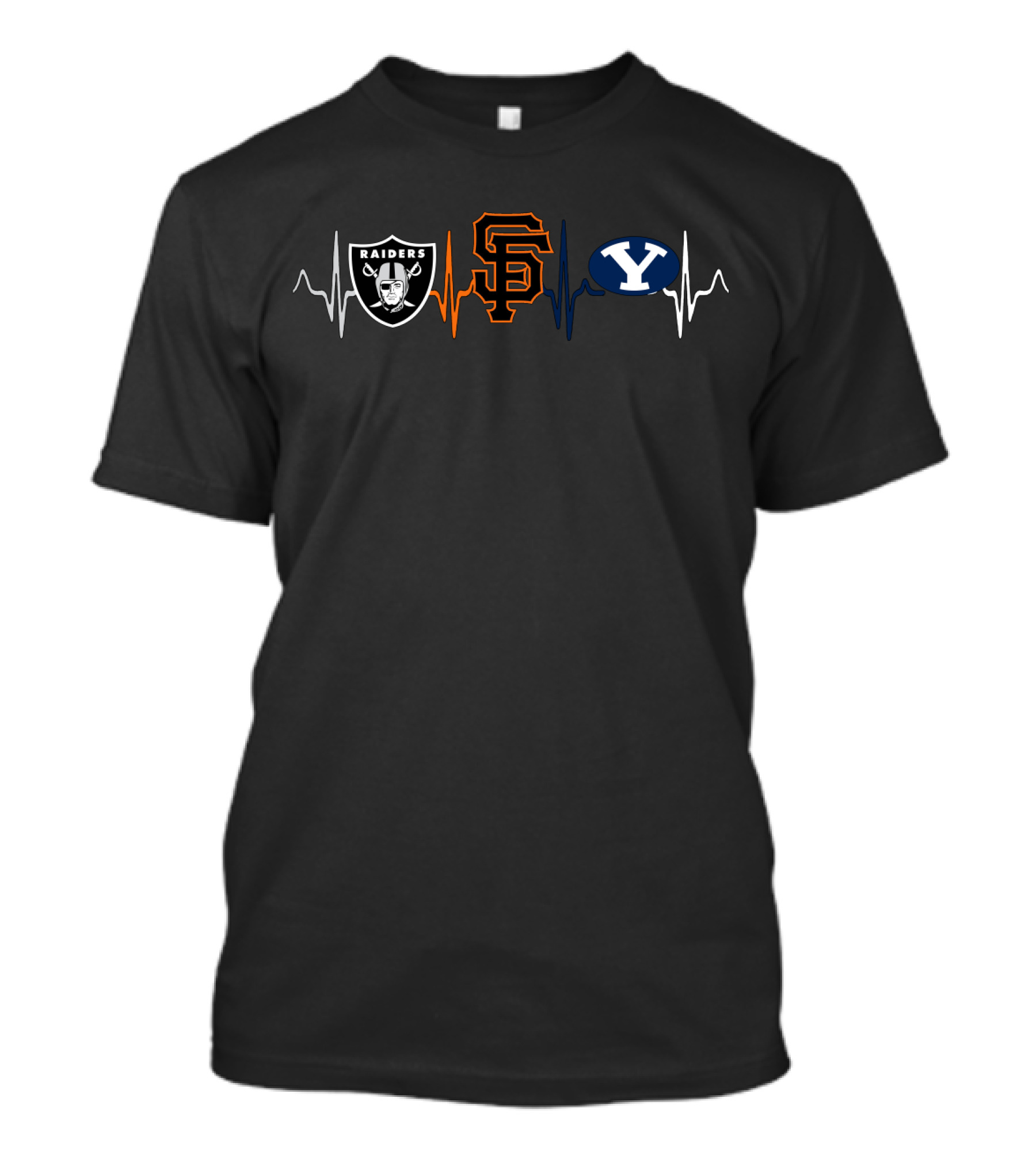 Raiders Giants Byu Logos Heartbeat T-Shirt