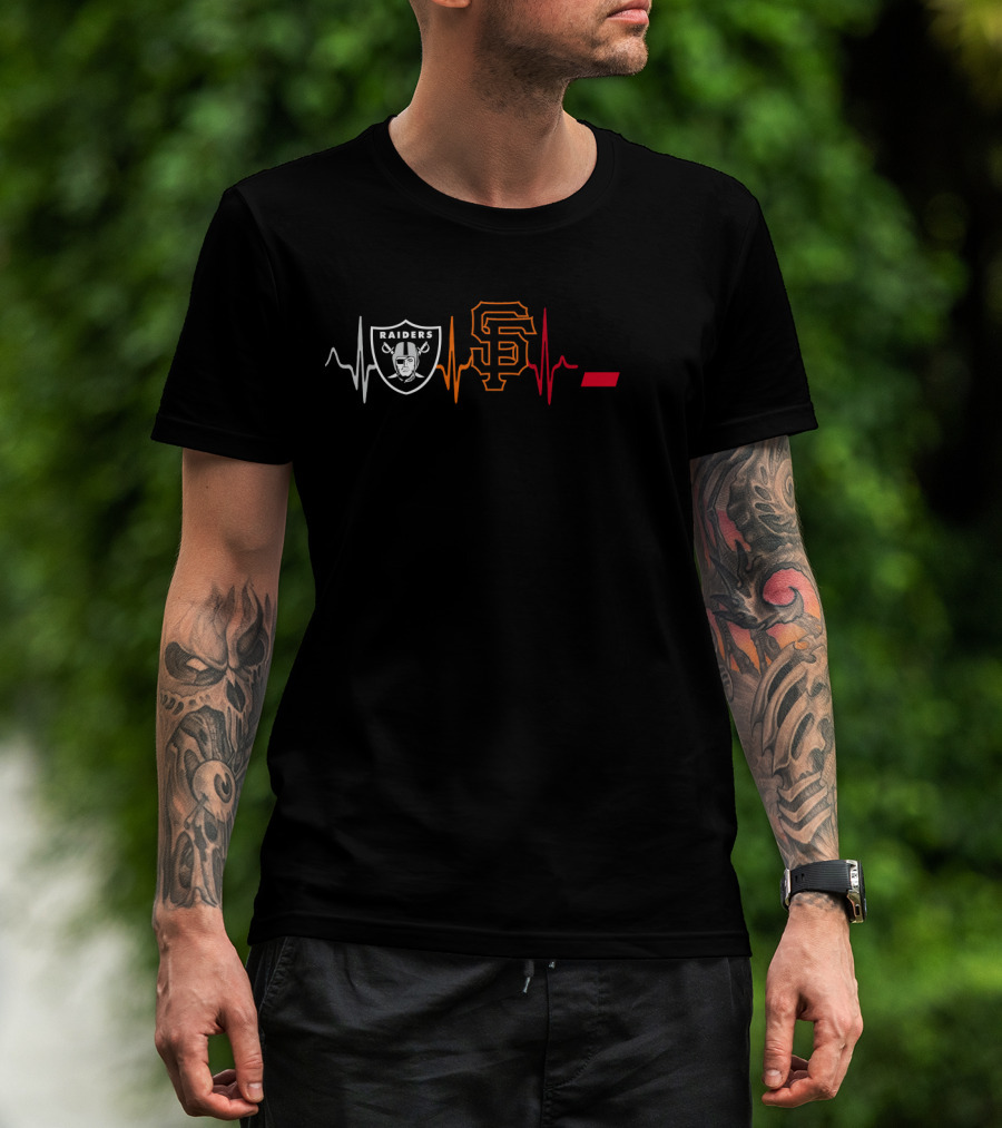 Raiders Giants Cincinnati Bearcats Heartbeat T-Shirt