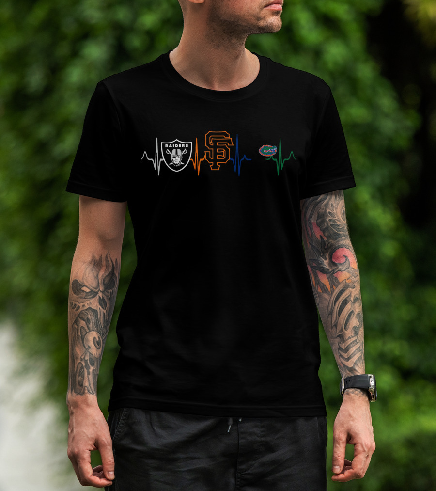 Raiders Giants Florida Gators Heartbeat T-Shirt