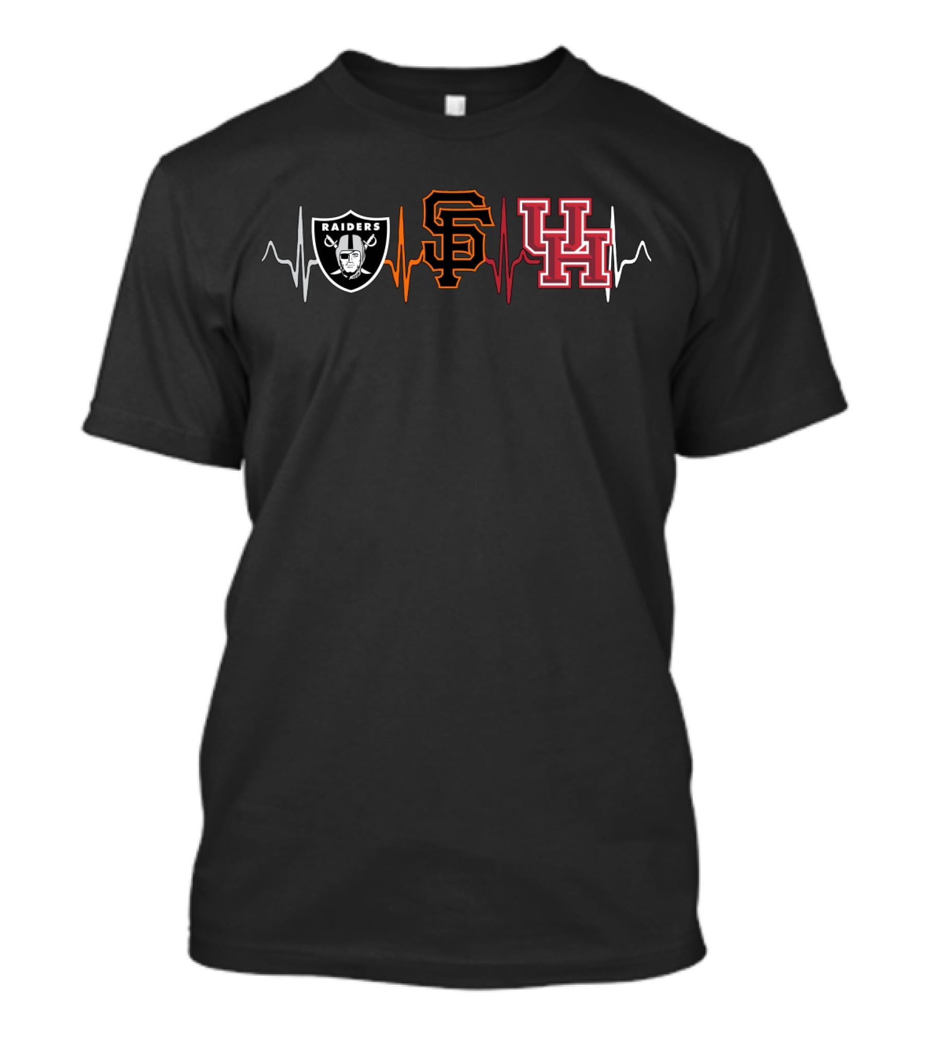 Raiders Giants Uh Logos Heartbeat T-Shirt