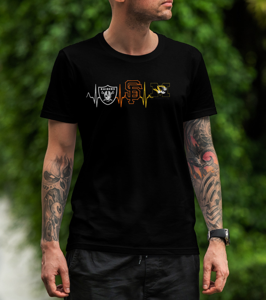Raiders Giants Missouri Tigers Heartbeat T-Shirt