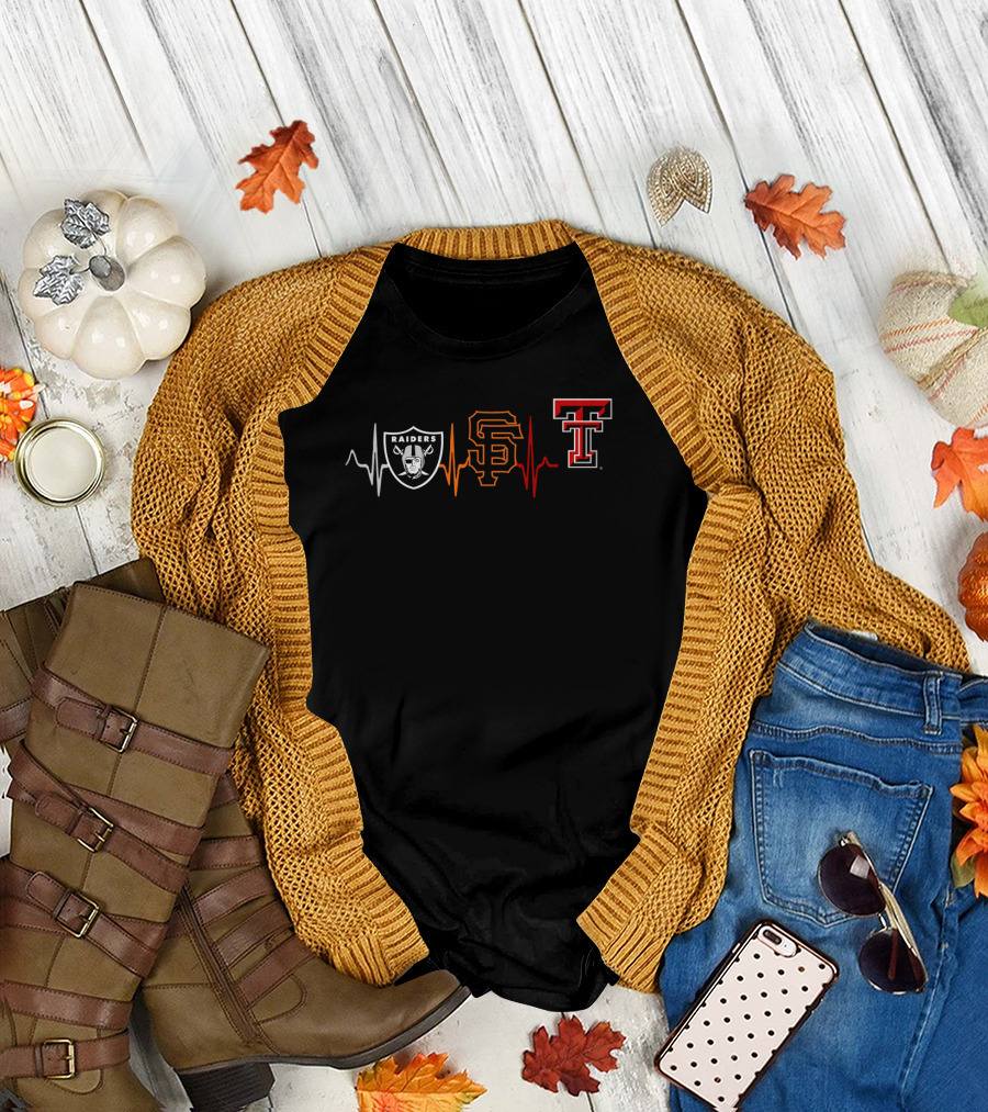 Raiders Giants Texas Tech Heartbeat T-Shirt