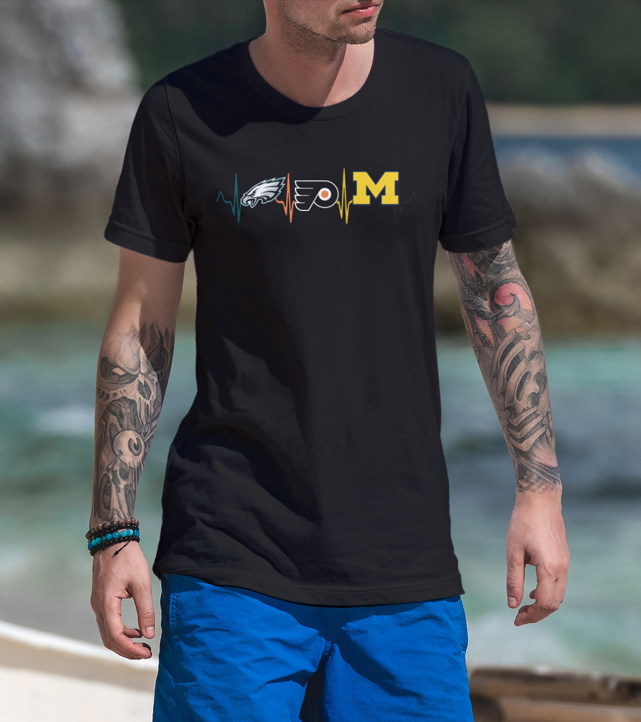Philadelphia Eagles Flyers Michigan Wolverines Heartbeat T-Shirt
