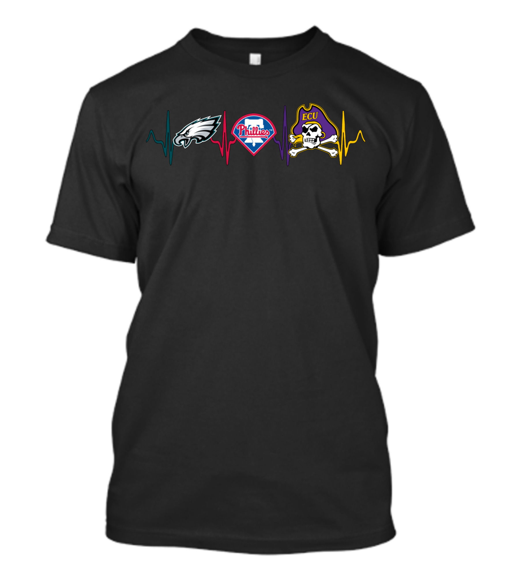 Philadelphia Eagles Phillies Ecu Pirates Heartbeat T-Shirt