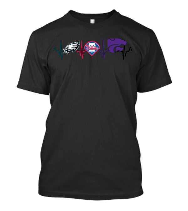 Philly Eagles And Phillies Love Ksw Wildcats Heartbeat T-Shirt