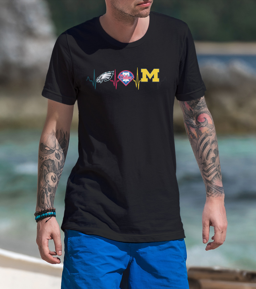 Philadelphia Eagles Phillies Michigan Wolverines Heartbeat T-Shirt