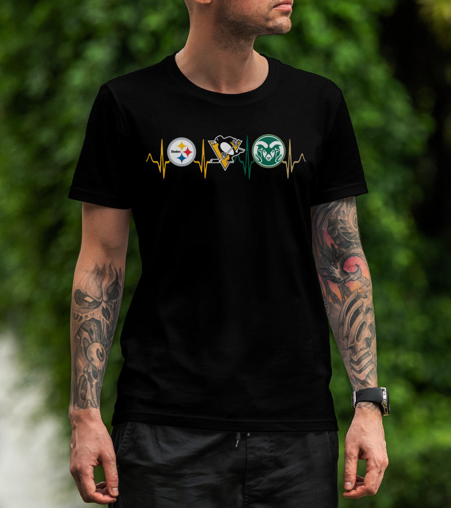 Steelers Penguins Colorado State Rams Heartbeat T-Shirt