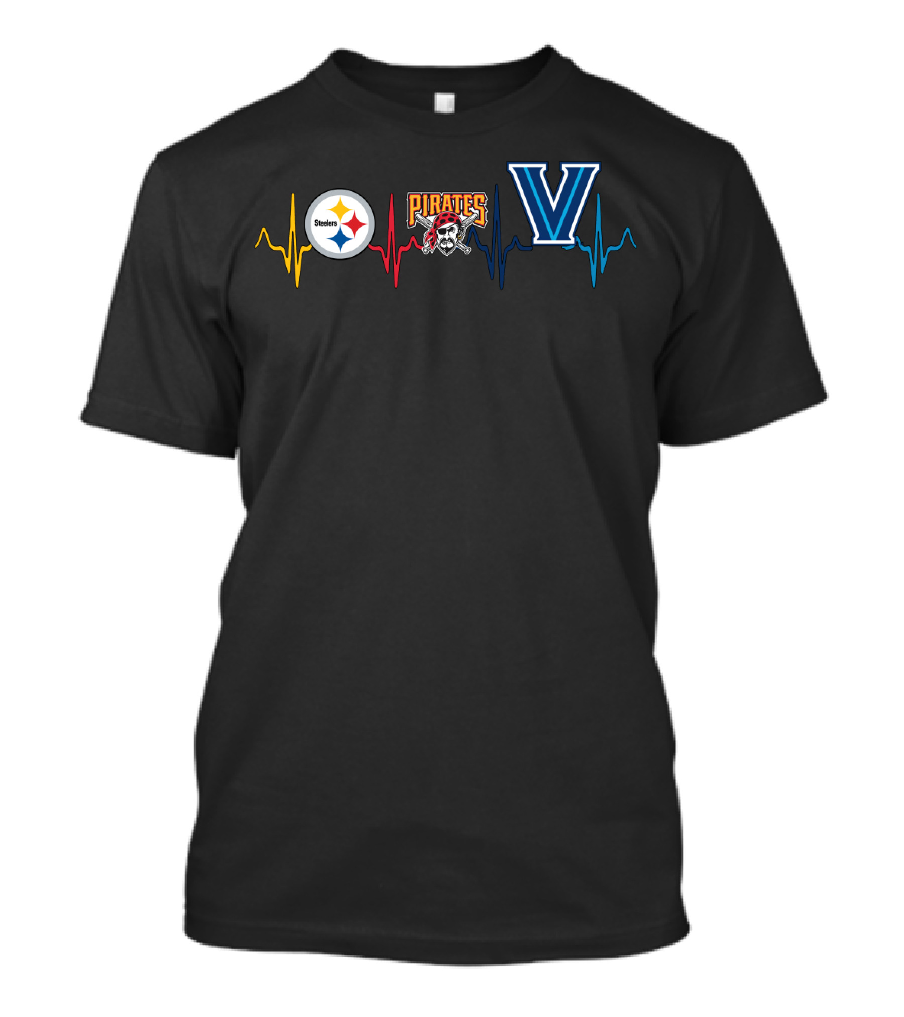Steelers Logo Pirates Logo Villanova Heartbeat T-Shirt