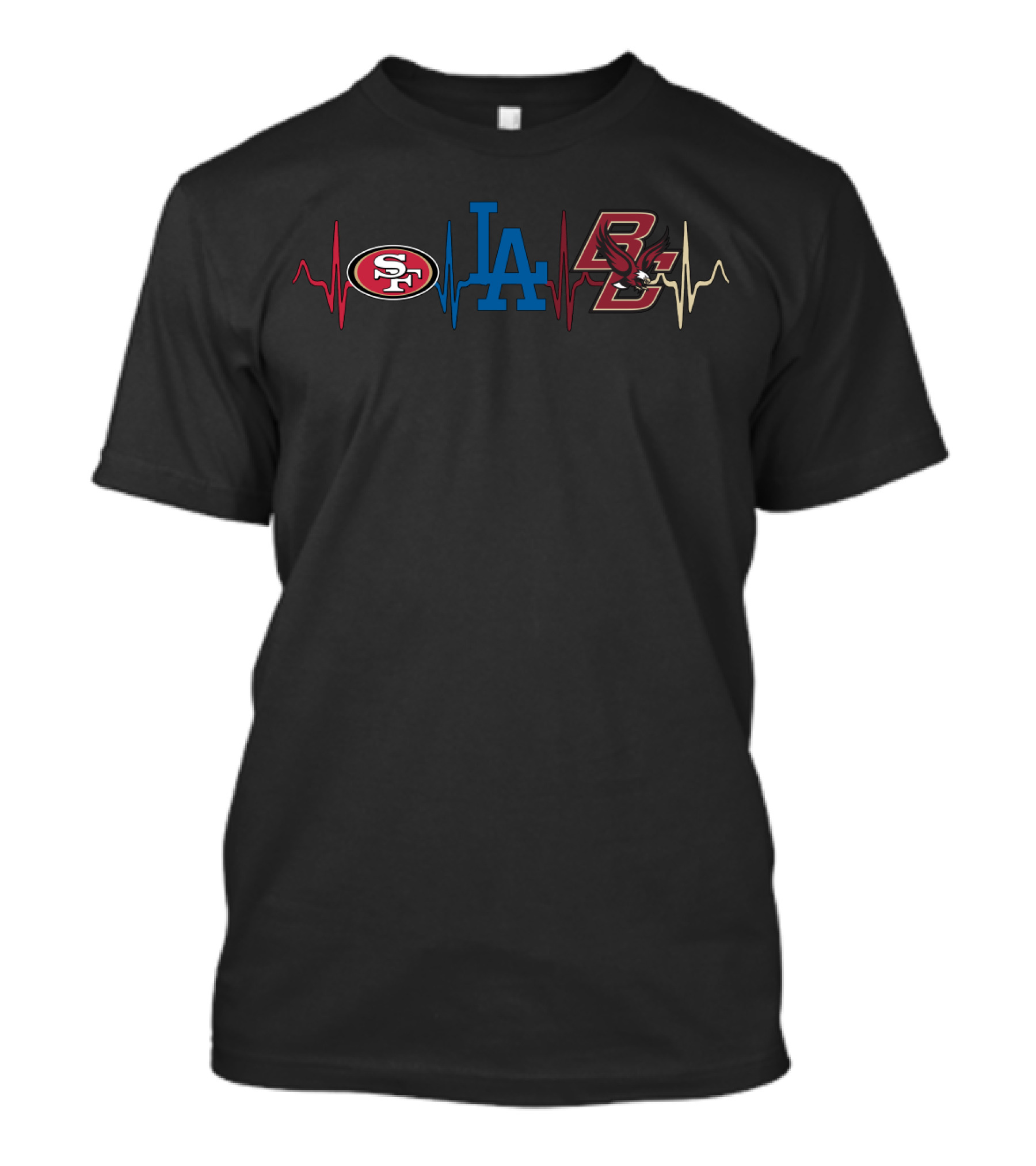 Love 49ers Dodgers Boston College Heartbeat T-Shirt