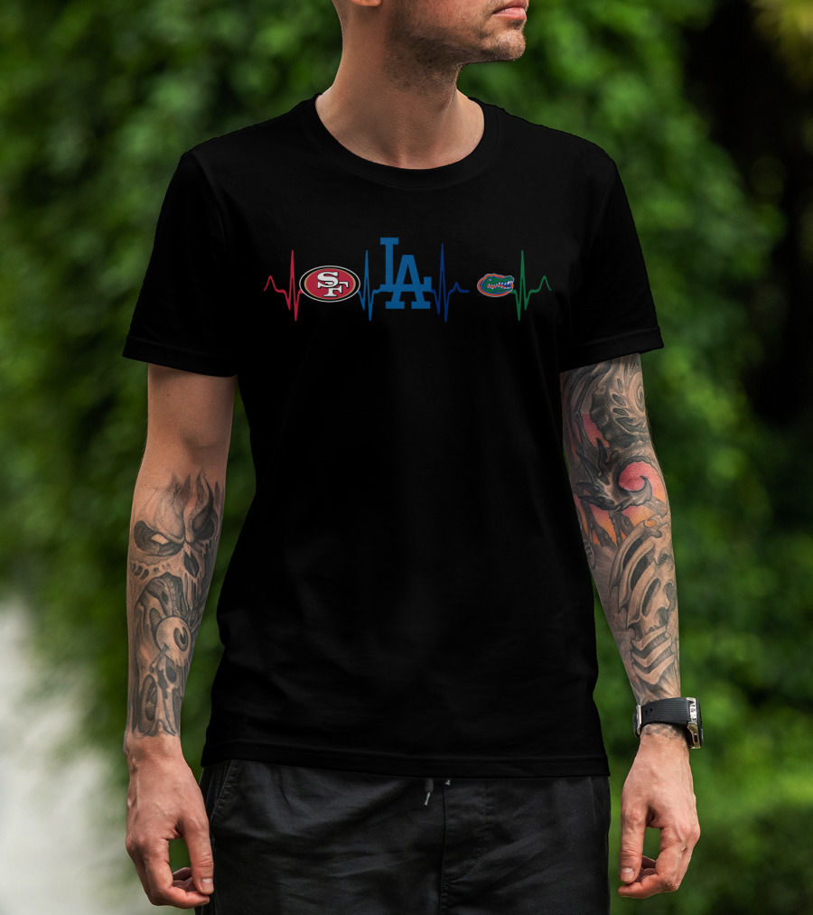 Love San Francisco 49ers Dodgers Florida Gators Heartbeat T-Shirt