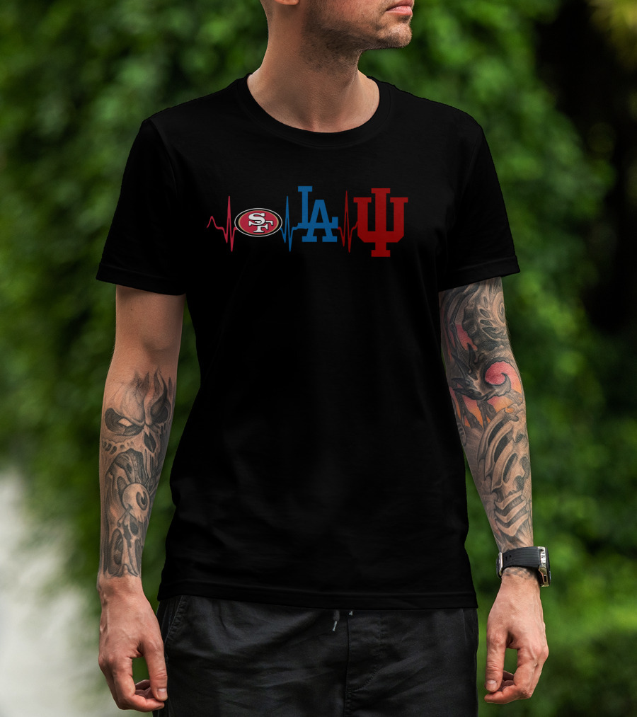 Love 49ers Dodgers Indiana Hoosiers Heartbeat 49ers La Iu T-Shirt