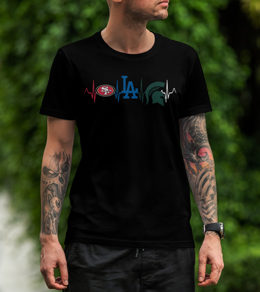 Love 49ers Dodgers Spartans Heartbeat T-Shirt