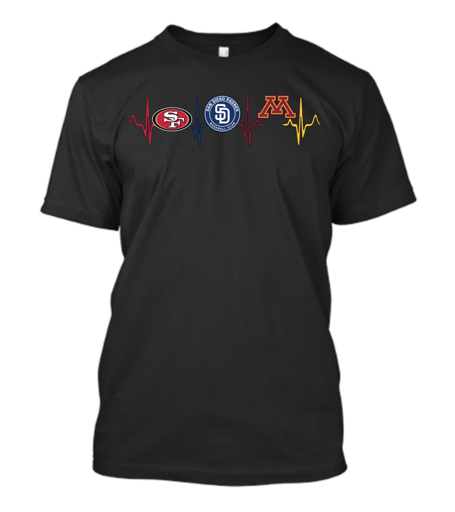 San Francisco 49ers San Diego Padres Minnesota Gophers Heartbeat T-Shirt