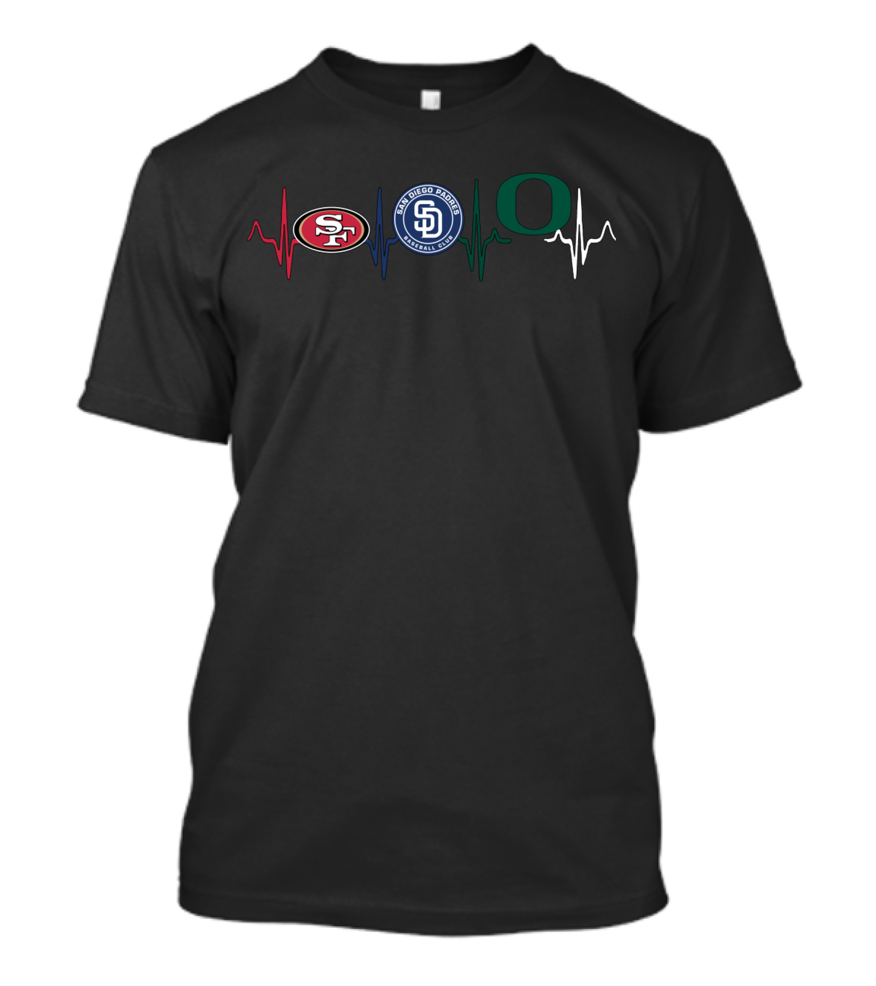 49ers Padres Oregon Ducks Heartbeat T-Shirt