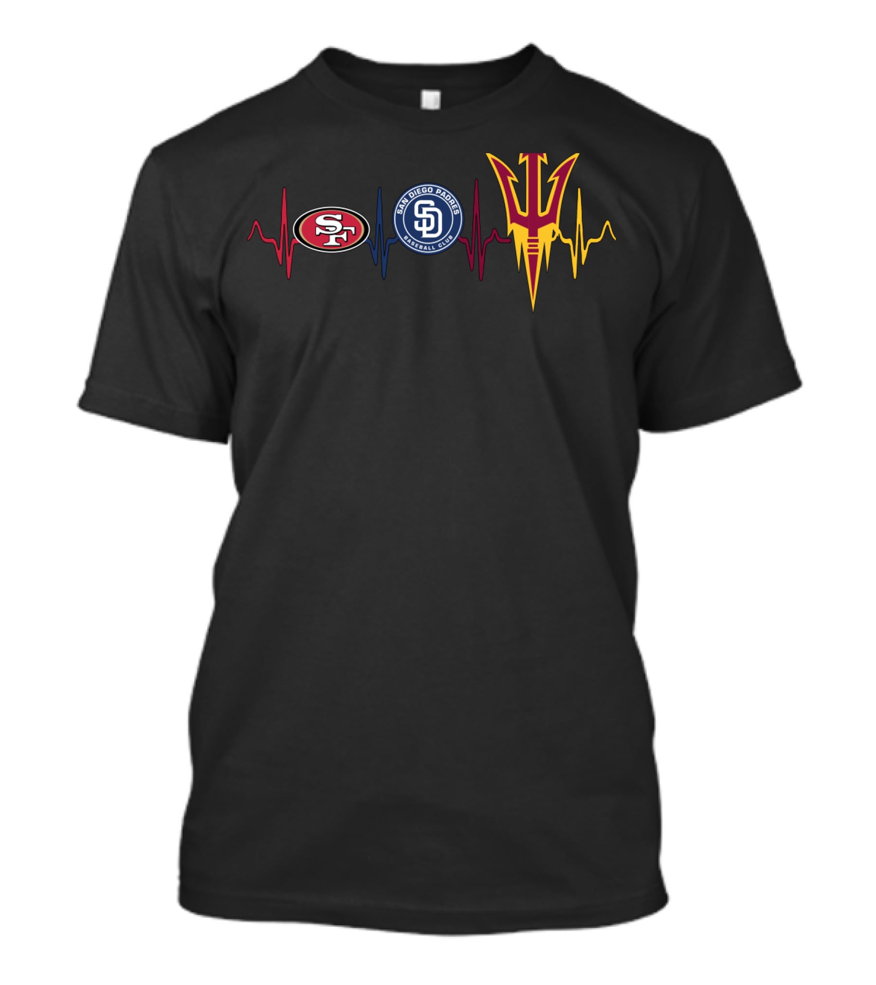 San Francisco 49ers San Diego Padres Arizona State Sun Devils Heartbeat T-Shirt
