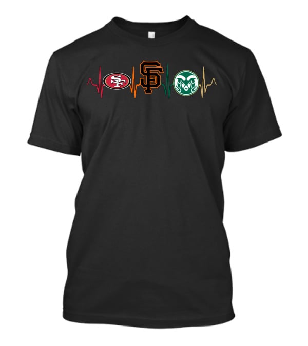 Love 49ers Giants Csu Rams Sports Fan Heartbeat T-Shirt