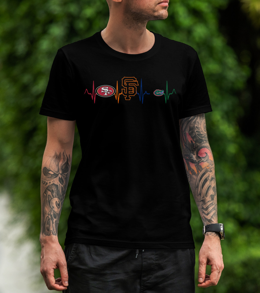 Love 49ers Giants Florida Gators Heartbeat T-Shirt