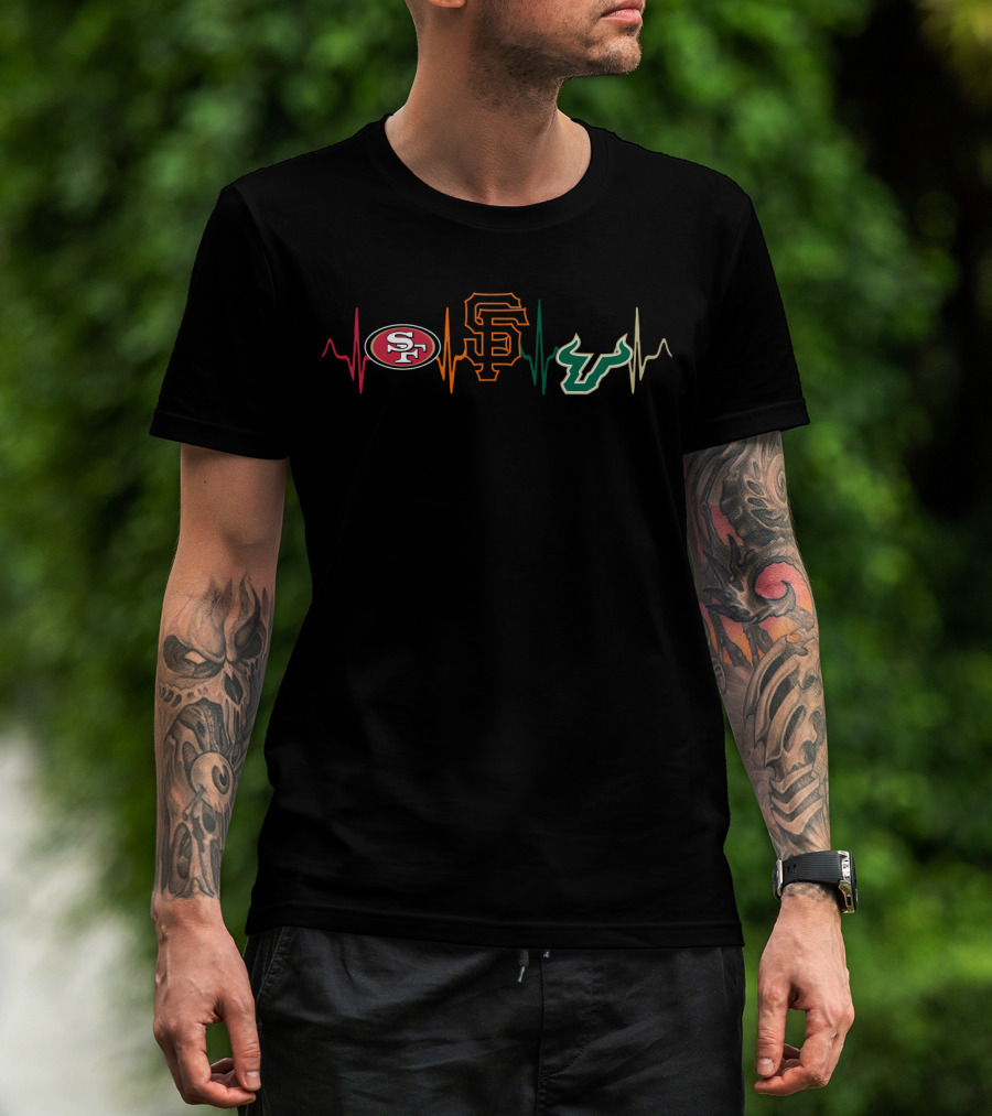 Love 49ers Giants Sfb Heartbeat Bulls T-Shirt