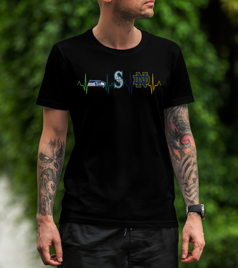 Seahawks Mariners Notre Dame Heartbeat Line Ndfi T-Shirt