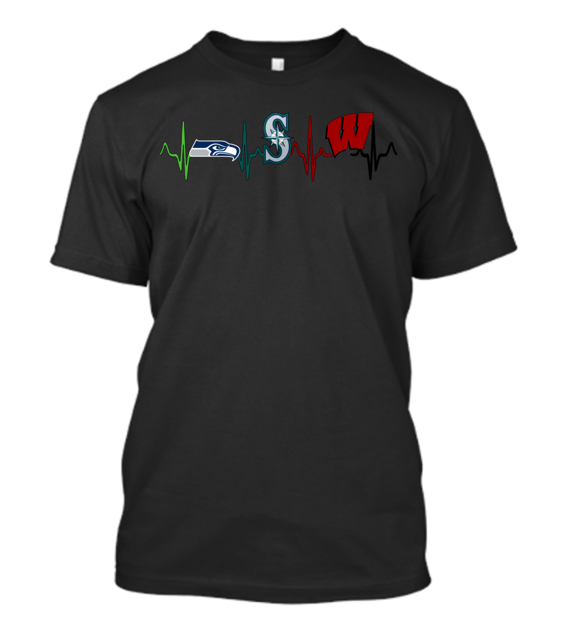 Seahawks Mariners Wisconsin Badgers Heartbeat Line T-Shirt