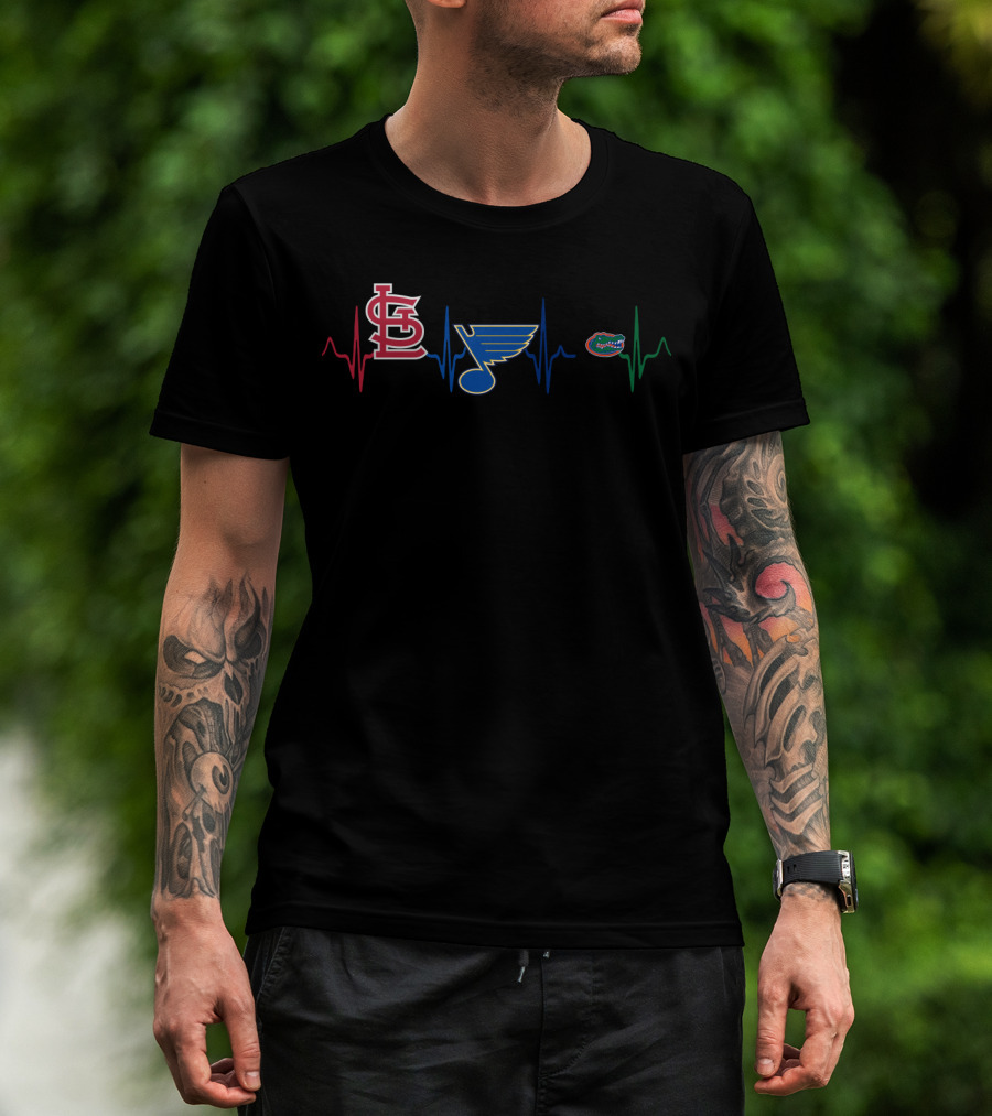 Love Stcardinals Blues Gators Heartbeat T-Shirt