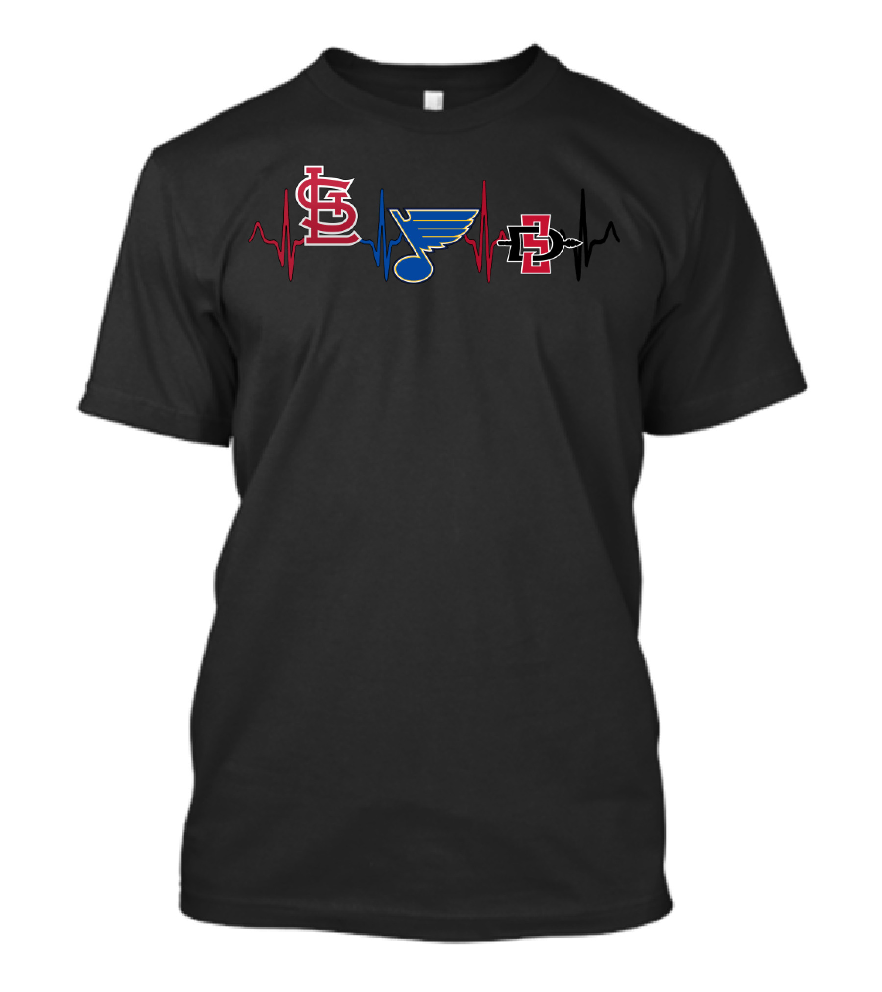 Love St. Louis Cardinals Blues San Diego State Aztecs Heartbeat T-Shirt