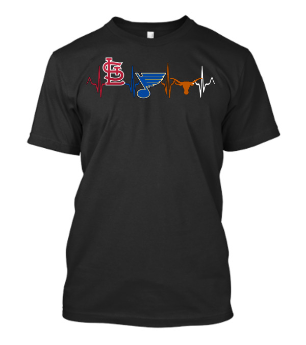 Love Stcardinals Blues Longhorns Heartbeat T-Shirt