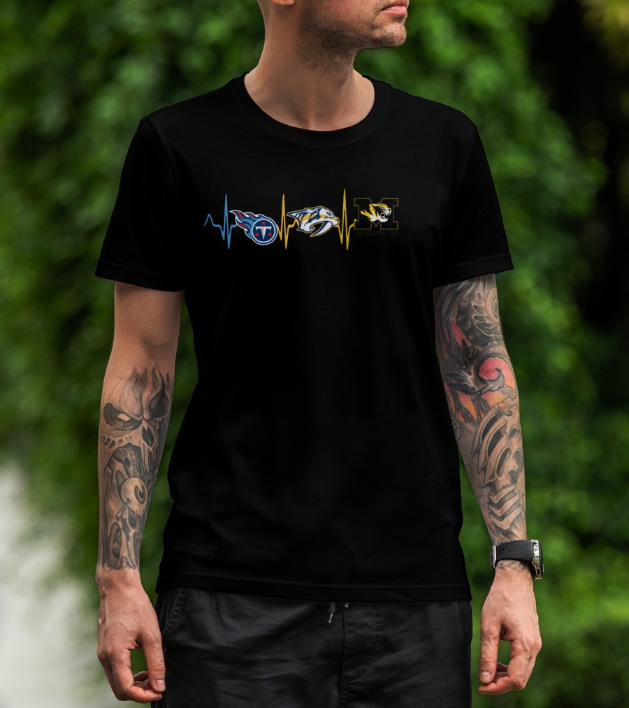 Tennessee Titans Nashville Predators Missouri Tigers Heartbeat T-Shirt