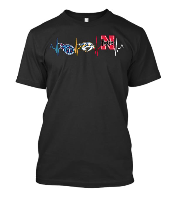 Tennessee Titans Nashville Predators Nebraska Cornhuskers Heartbeat Logos T-Shirt