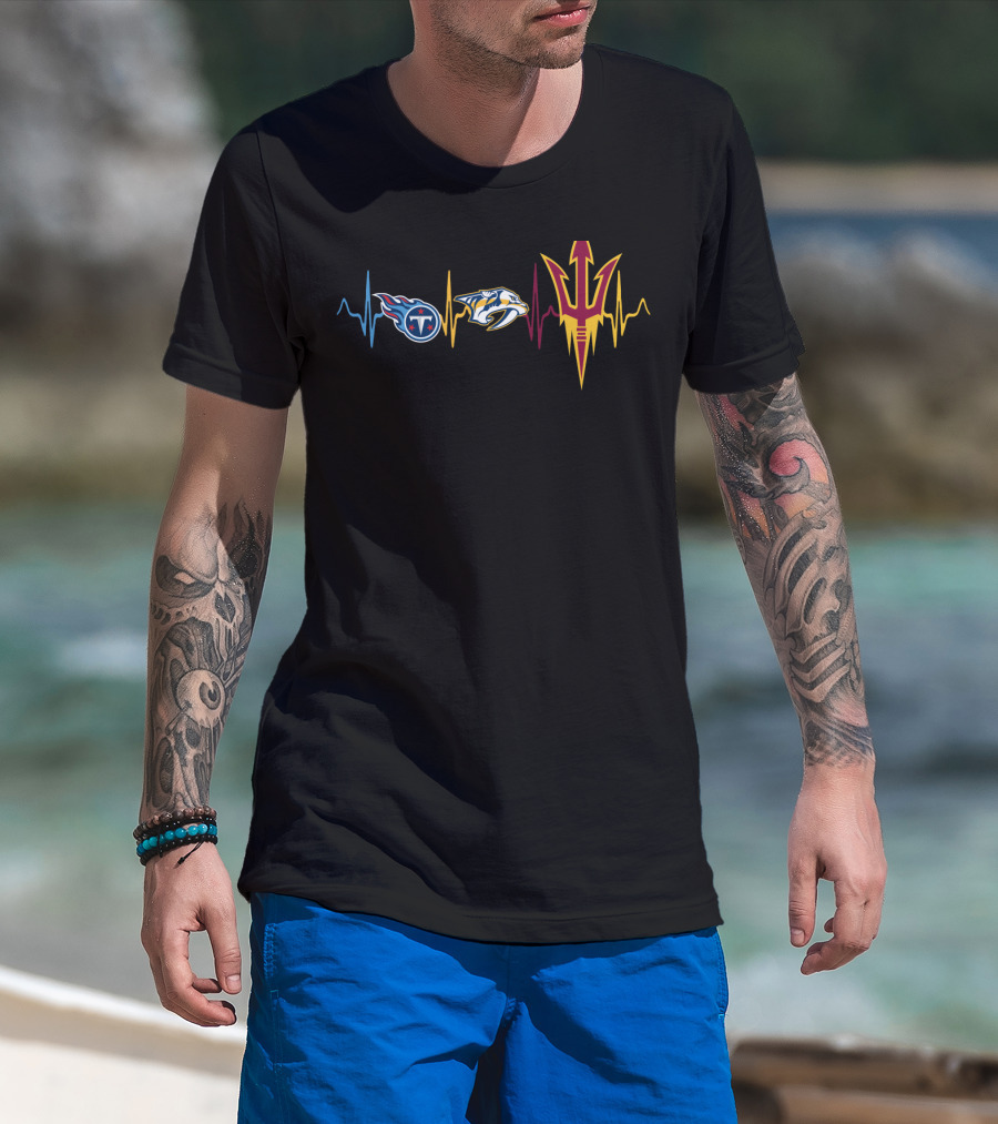 Love Titans Predators State Heartbeat Logos T-Shirt