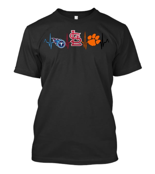 Tennessee Titans St. Louis Cardinals Clemson Tigers Fan Heartbeat T-Shirt