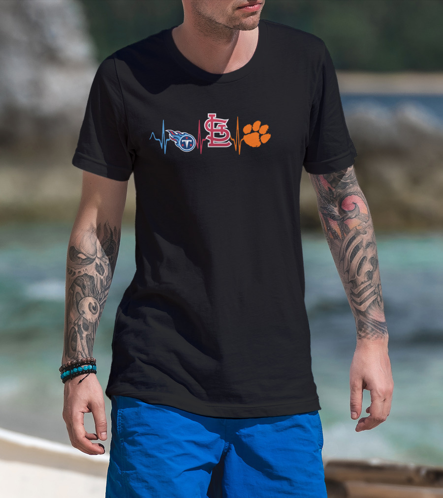 Tennessee Titans St. Louis Cardinals Clemson Tigers Fan Heartbeat T-Shirt