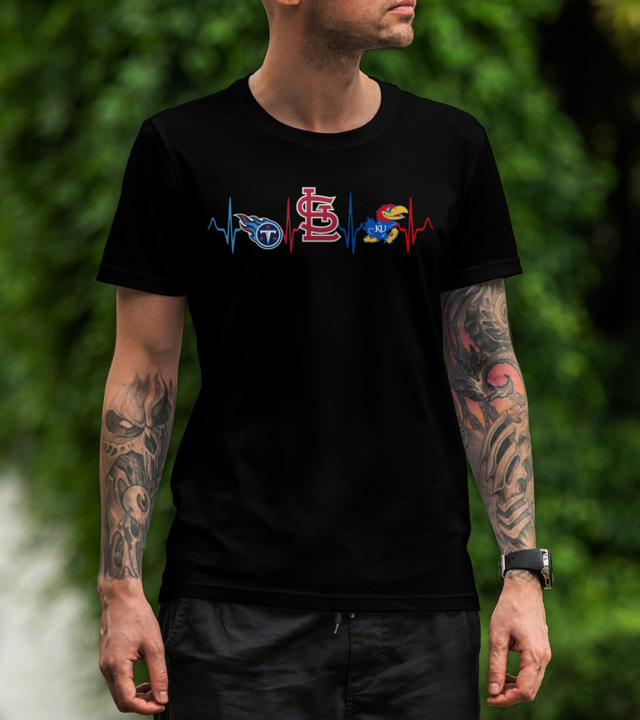 Love Titans St. Louis Cardinals Kansas Jayhawks Heartbeat Kj T-Shirt