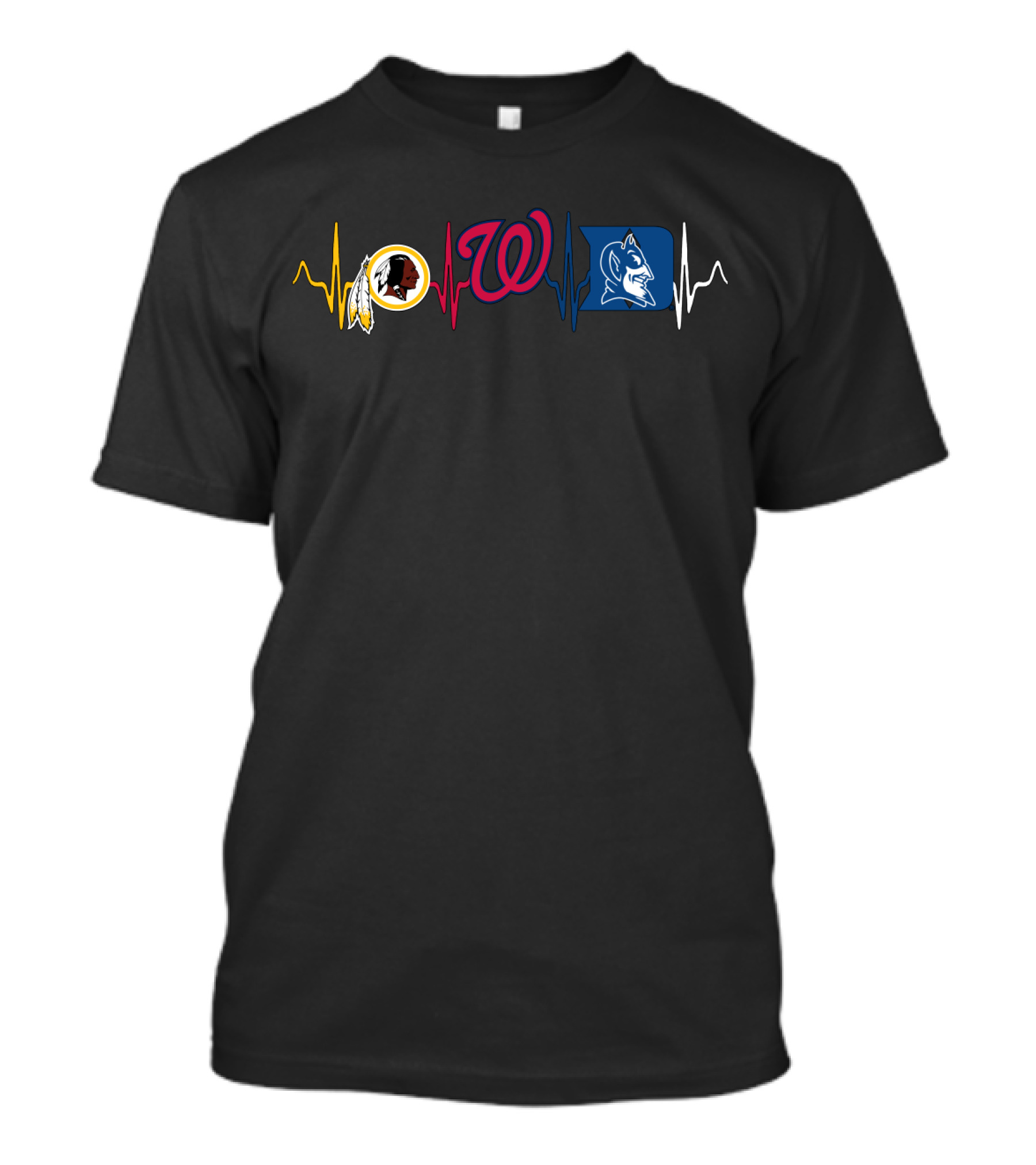 Redskins Nationals Dbd Logos With Heartbeat Line T-Shirt