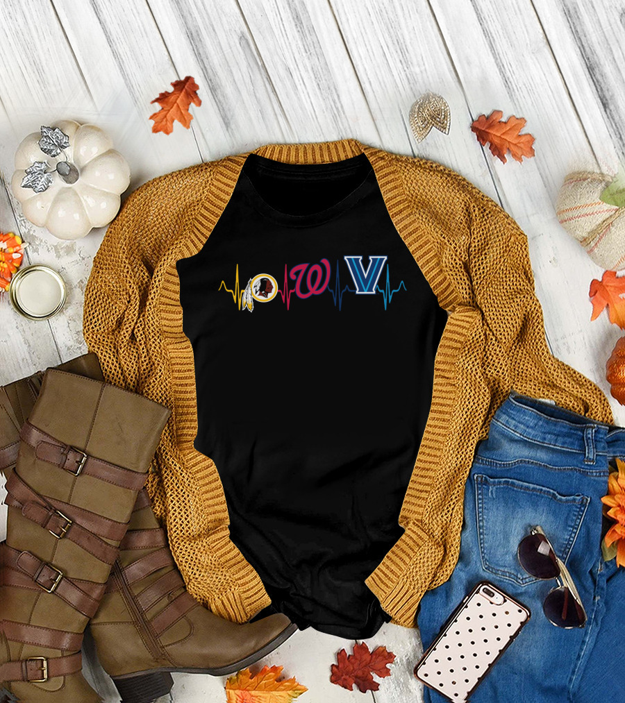 Love For Redskins Nationals Villanova Fan Heartbeat Style T-Shirt
