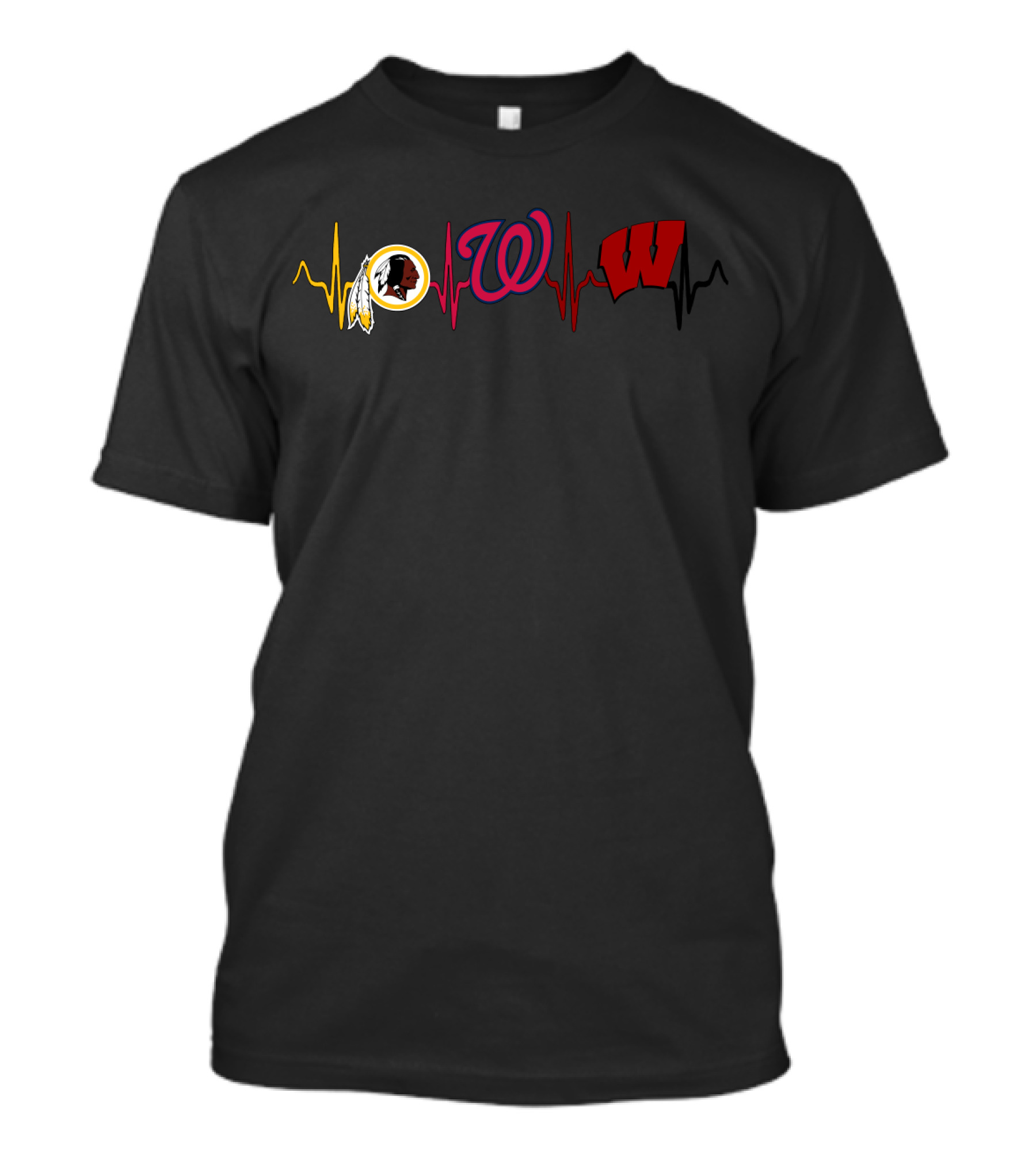 Washington Redskins Nationals Wisconsin Badgers Heartbeat T-Shirt