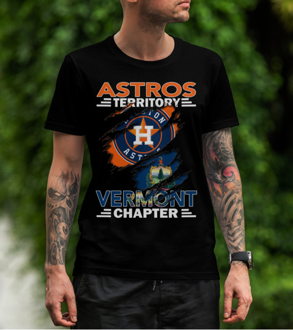 Astros Territory Vermont Chapter Houston Astros Logo Ripped Vermont State Emblem T-Shirt