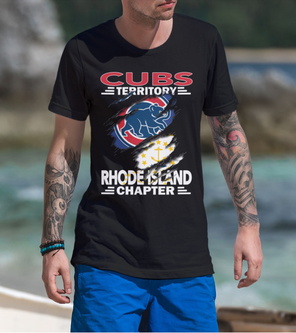 Cubs Territory Rhode Island Chapter Logo With Chicago Cubs And Rhode Island State Symbols T-Shirt